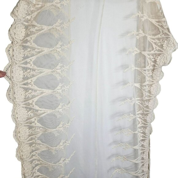 Vivid Importers Cream Lace‎ Crochet Long Duster Kimono Open Front Cardigan 1X - Picture 7 of 9